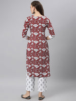 Thumbnail for Khushal K Women Maroon Floral Printed Kurta with Palazzos - Distacart