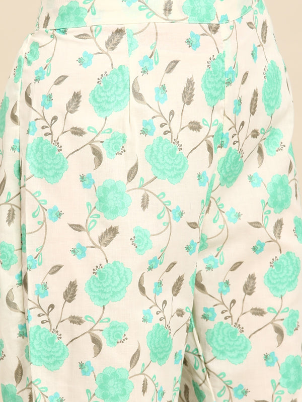 Sangria Floral Printed Angrakha Sequinned Pure Cotton Kurta With Trousers - Distacart