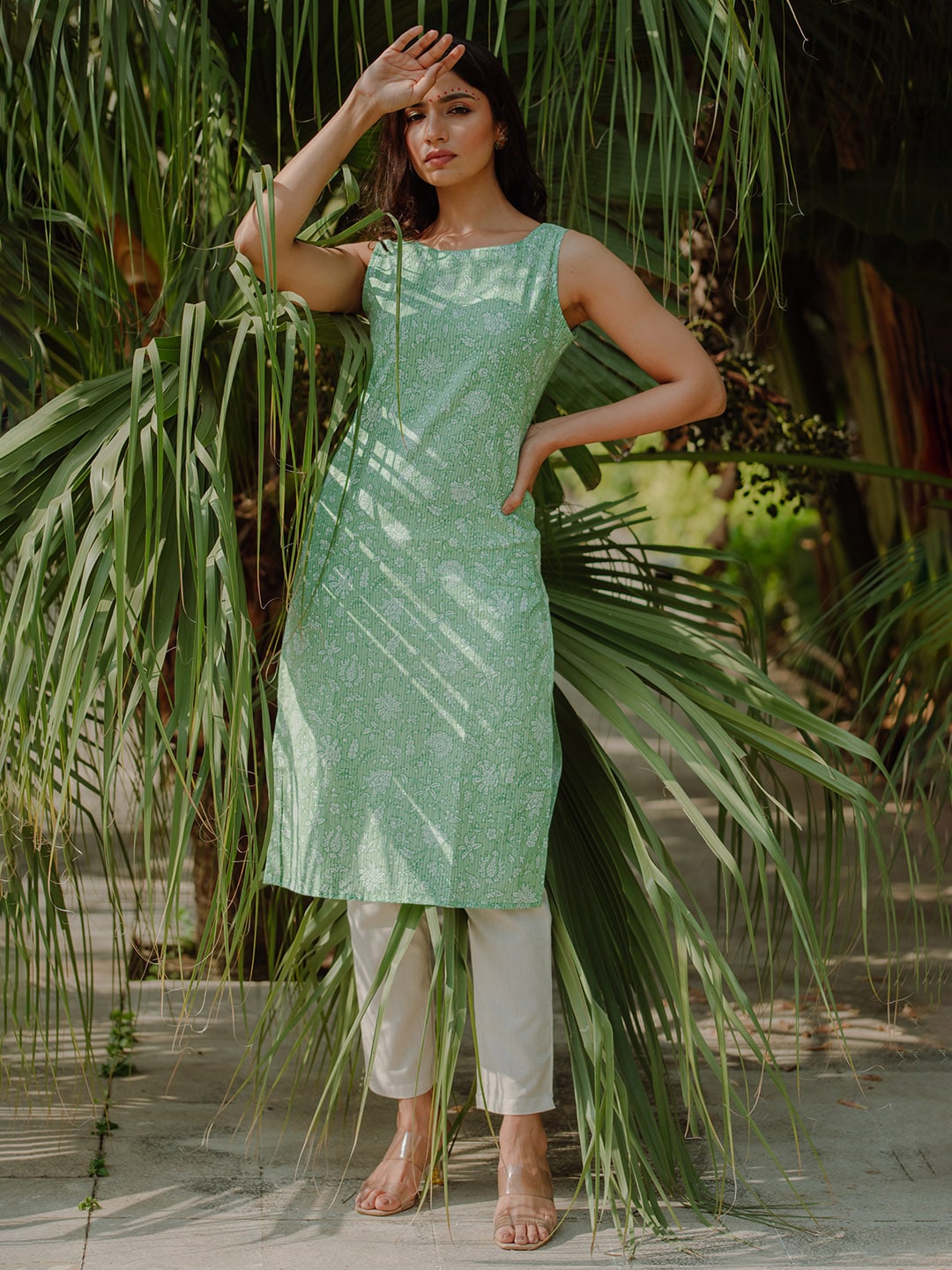 Anayna Women Green & White Floral Printed Straight Kurta - Distacart