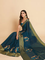 Thumbnail for Sangria Green & Gold-Toned Embellished Pure Chiffon Saree - Distacart