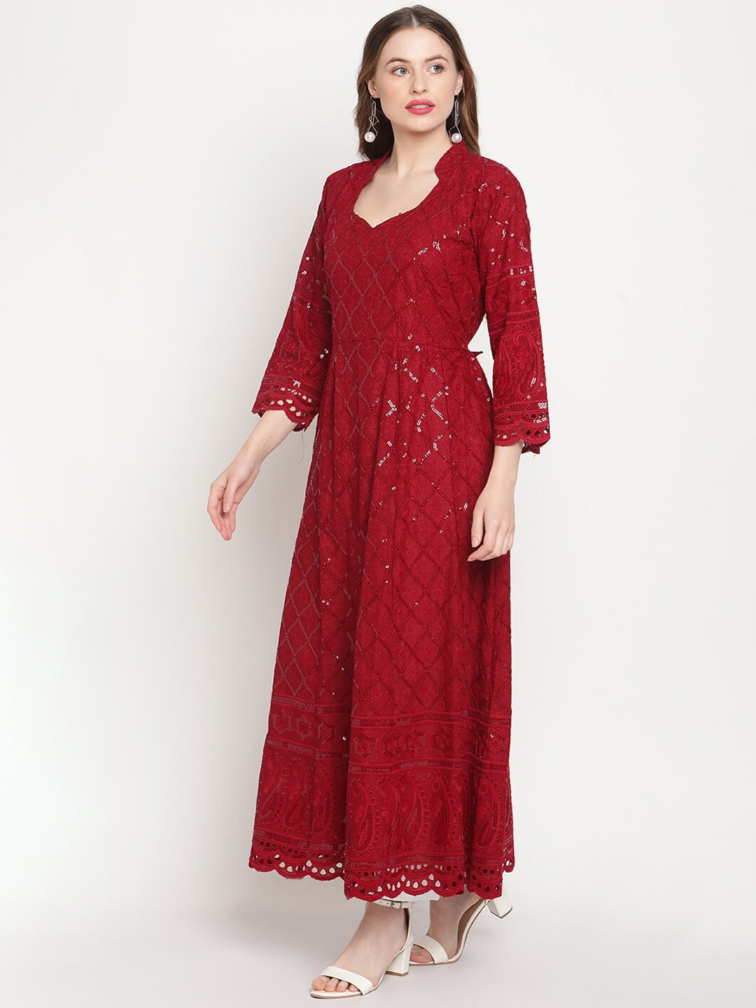 Kalini Women Embellished Sequined Flared Sleeves Cotton Anarkali Kurta - Distacart