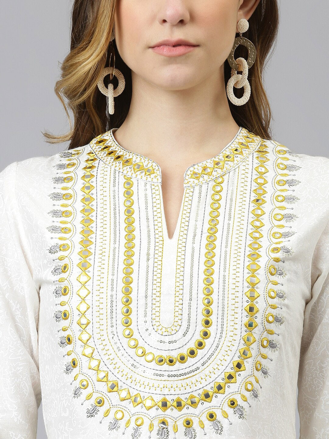 Khushal K Ethnic Motifs Printed Mirror Work Anarkali Kurta - Distacart