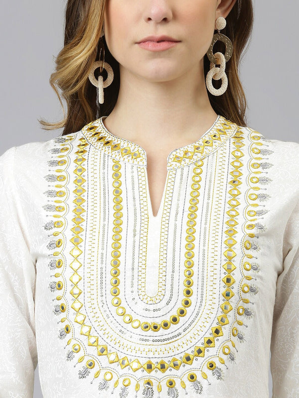 Khushal K Ethnic Motifs Printed Mirror Work Anarkali Kurta - Distacart