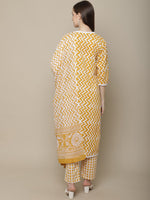 Thumbnail for Sangria Women Yellow Printed Pure Cotton Kurti with Trousers & Dupatta Set - Distacart