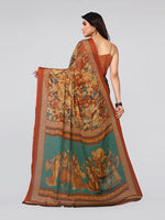 Thumbnail for Kalini Orange And Mustard Yellow Ethnic Motifs Print Poly Chiffon Saree - Distacart