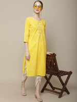 Thumbnail for Sangria Women Yellow & White Embellished Cotton Straight Kurta - Distacart