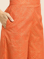 Thumbnail for Sangria Women Orange and Golden Ethnic Printed Pure Cotton Kurta with Palazzos - Distacart