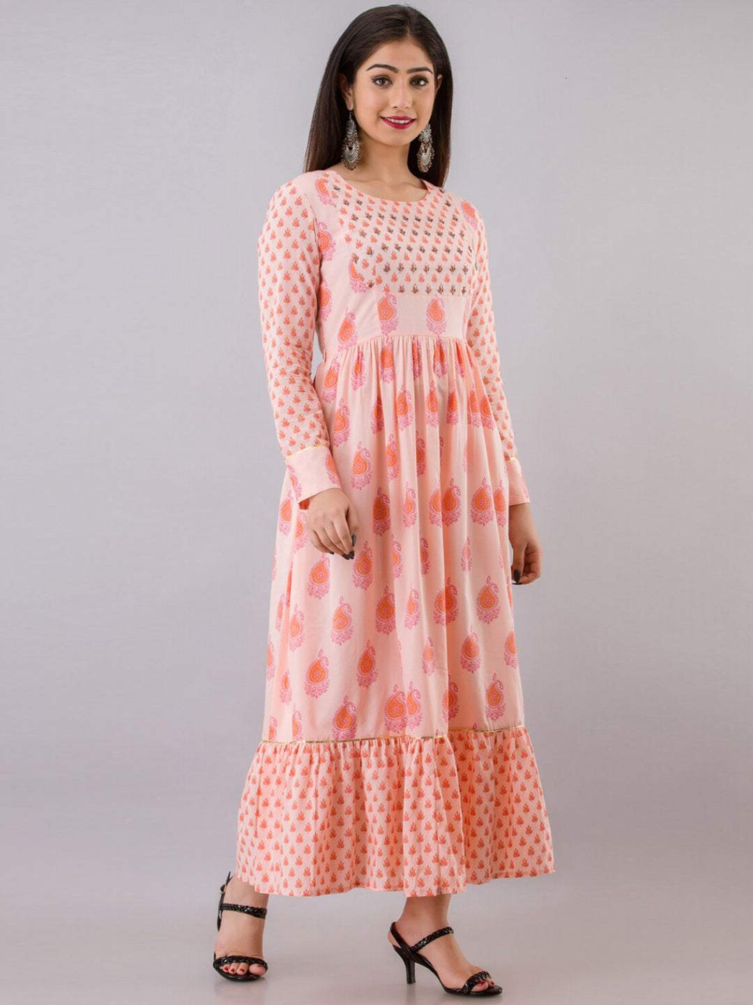 Kalini Women Peach-Coloured Ethnic Motifs Printed Kurta - Distacart