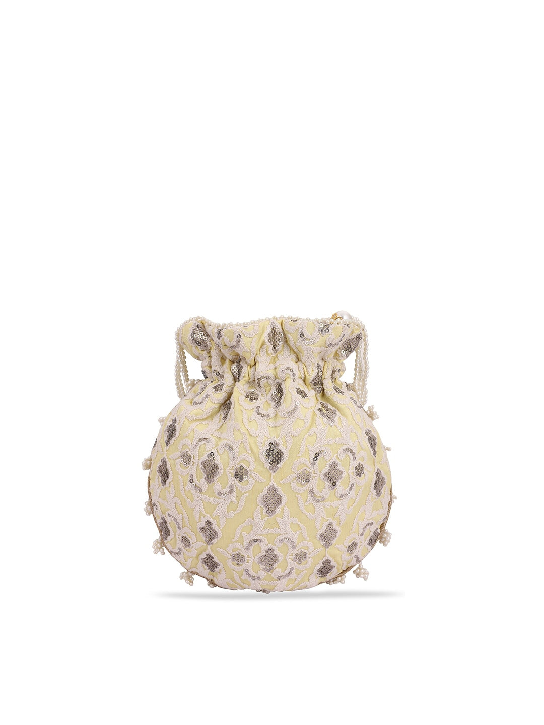 Masq Women Yellow & Grey Embellished Embroidered Potli Clutch - Distacart