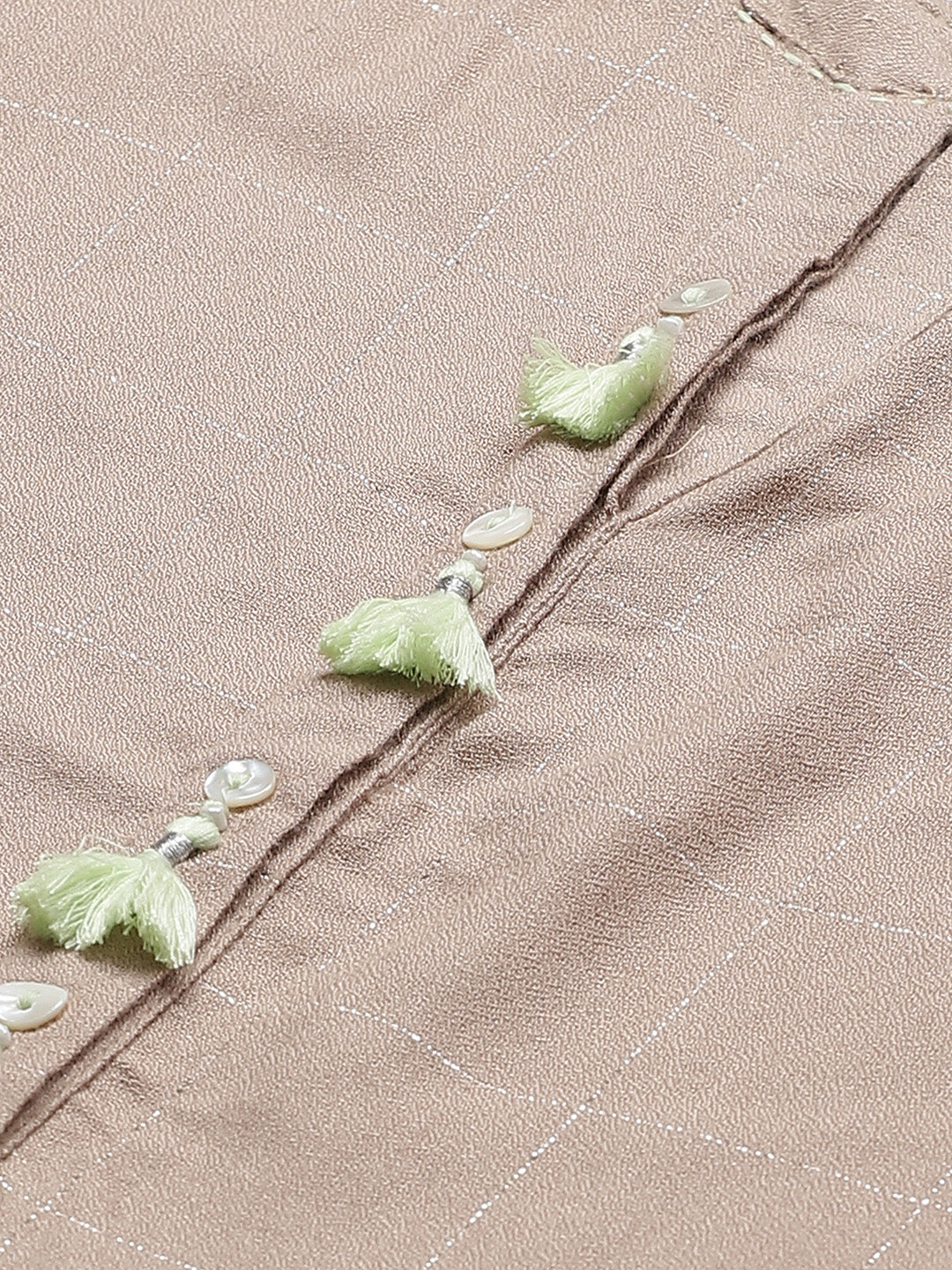 Biba Women Beige & Silver Checked Straight Kurta - Distacart