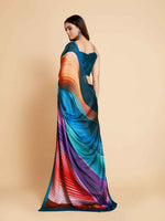 Thumbnail for Sangria Navy Blue & Violet Satin Ready to Wear Saree - Distacart
