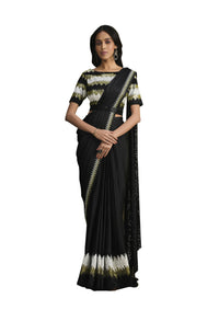 Thumbnail for Black Crepe Silk Sequence Embroidered Saree With Stitched Blouse - Mohmanthan La Belle - Distacart