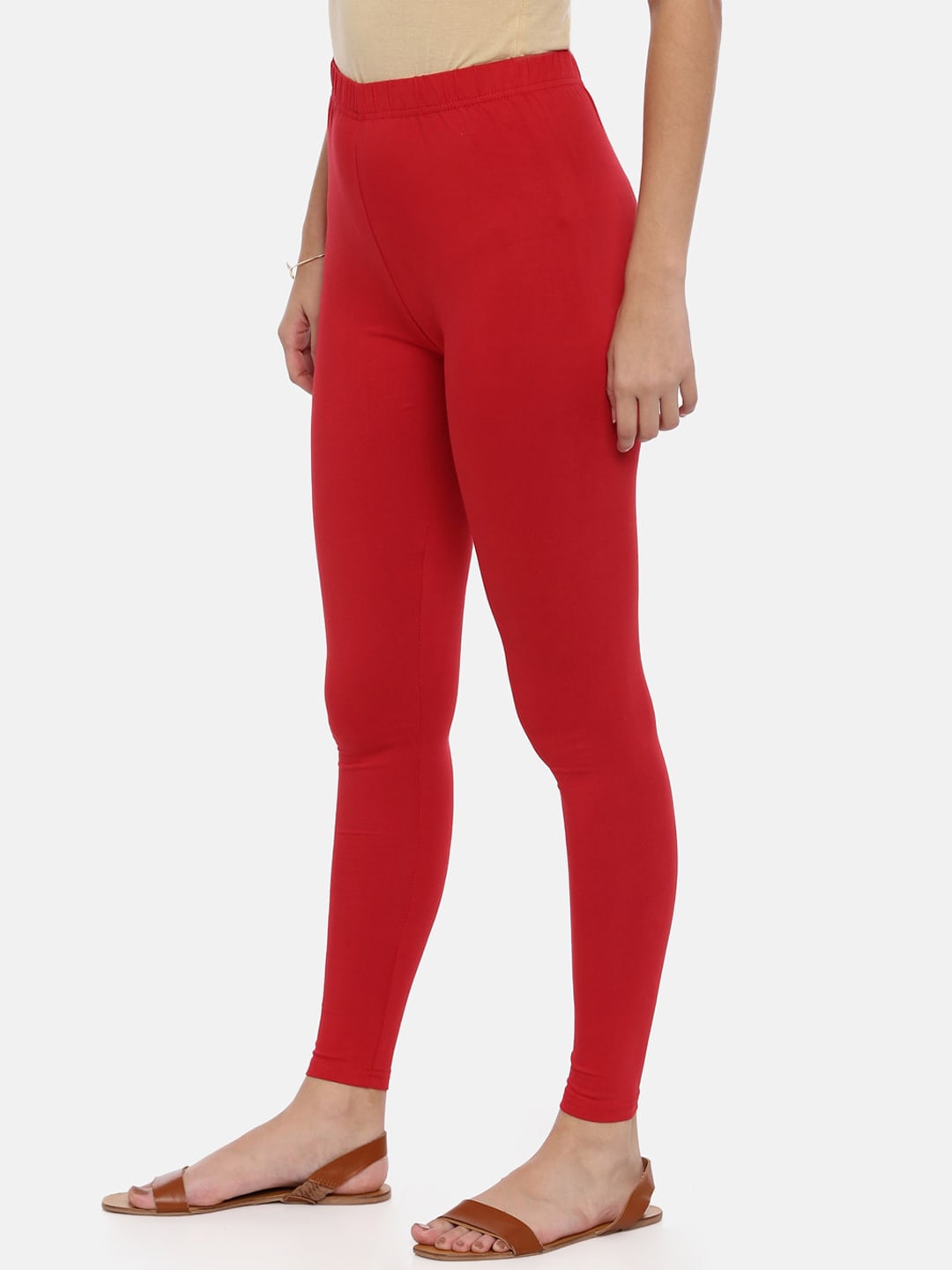 Souchii Red Solid Slim-Fit Ankle-Length Leggings - Distacart