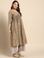 Thumbnail for Sangria Women Olive Green Floral Printed Empire Kurta with Trousers - Distacart