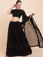 Thumbnail for Sangria Black Embellished Sequinned Pure Georgette Lehenga Saree - Distacart