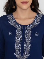 Thumbnail for Kalini Women Blue Ethnic Motifs Embroidered Thread Work Kurta with Trousers & With Dupatta - Distacart