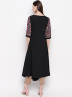 Thumbnail for Janasya Black Geometric Yoke Design Crepe Anarkali Kurta - Distacart