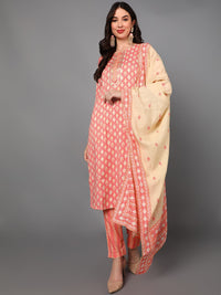 Thumbnail for Ahika Women Pink Printed Pure Cotton Kurti with Trousers & With Dupatta - Distacart