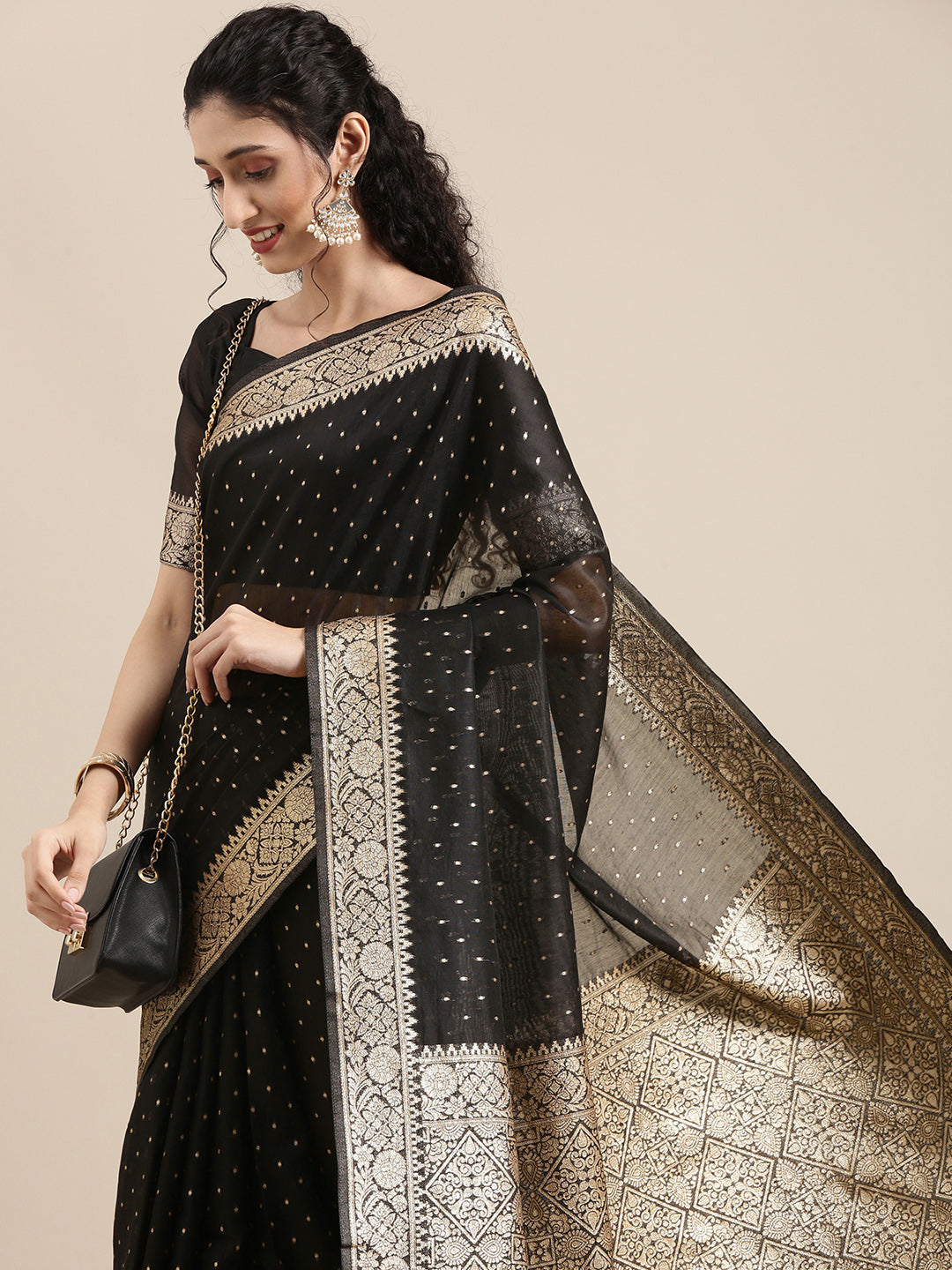 Saree Mall Black Woven Design Zari Silk Blend Banarasi Saree - Distacart