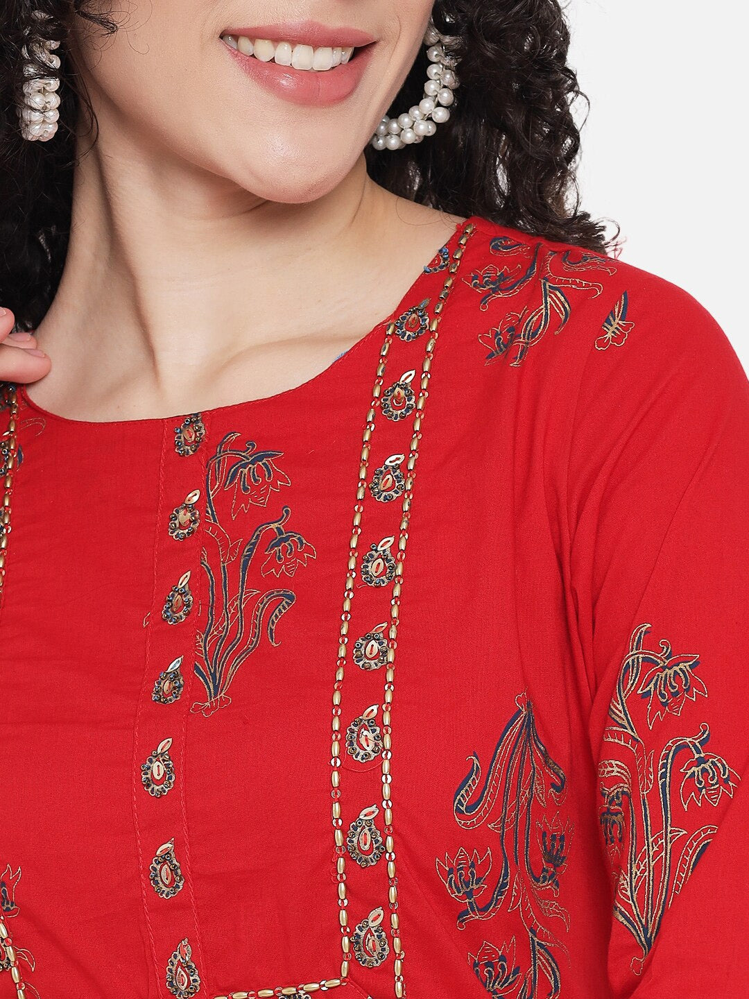 Kalini Floral Printed Pure Cotton Kurta with Palazzos & Dupatta - Distacart
