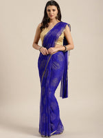 Thumbnail for Saree Mall Blue & Gold-Toned Ethnic Motifs Sarees - Distacart