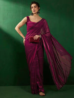 Thumbnail for Sangria Striped Embellished Pure Georgette Saree - Distacart