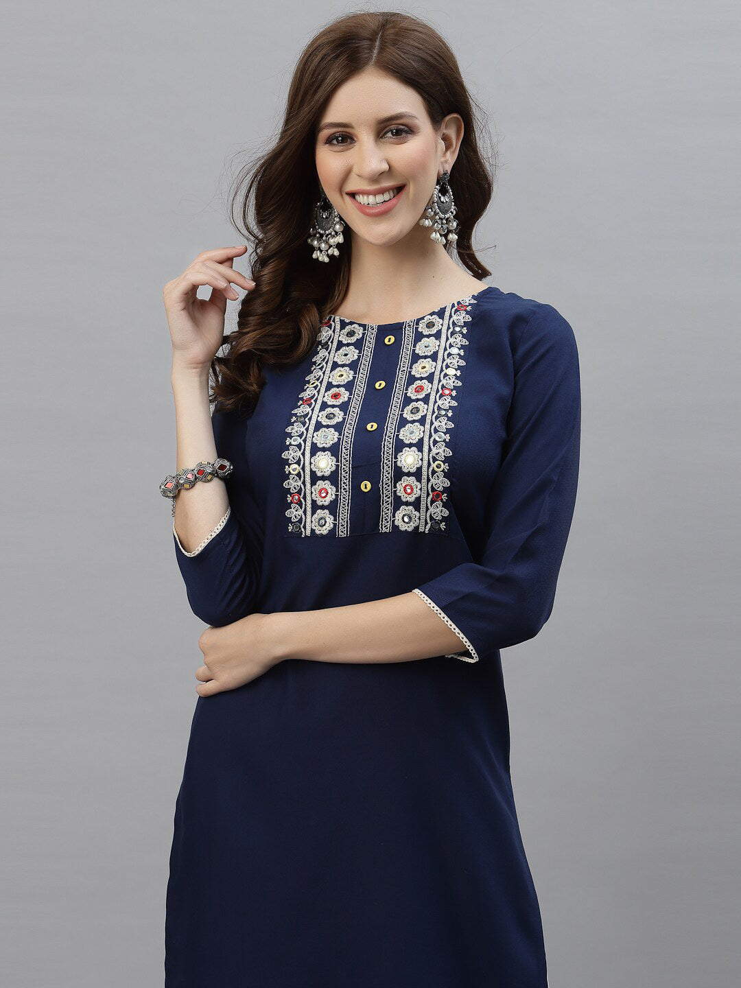Kalini Women Blue Poly Viscose Rayon Embroidered Kurta - Distacart
