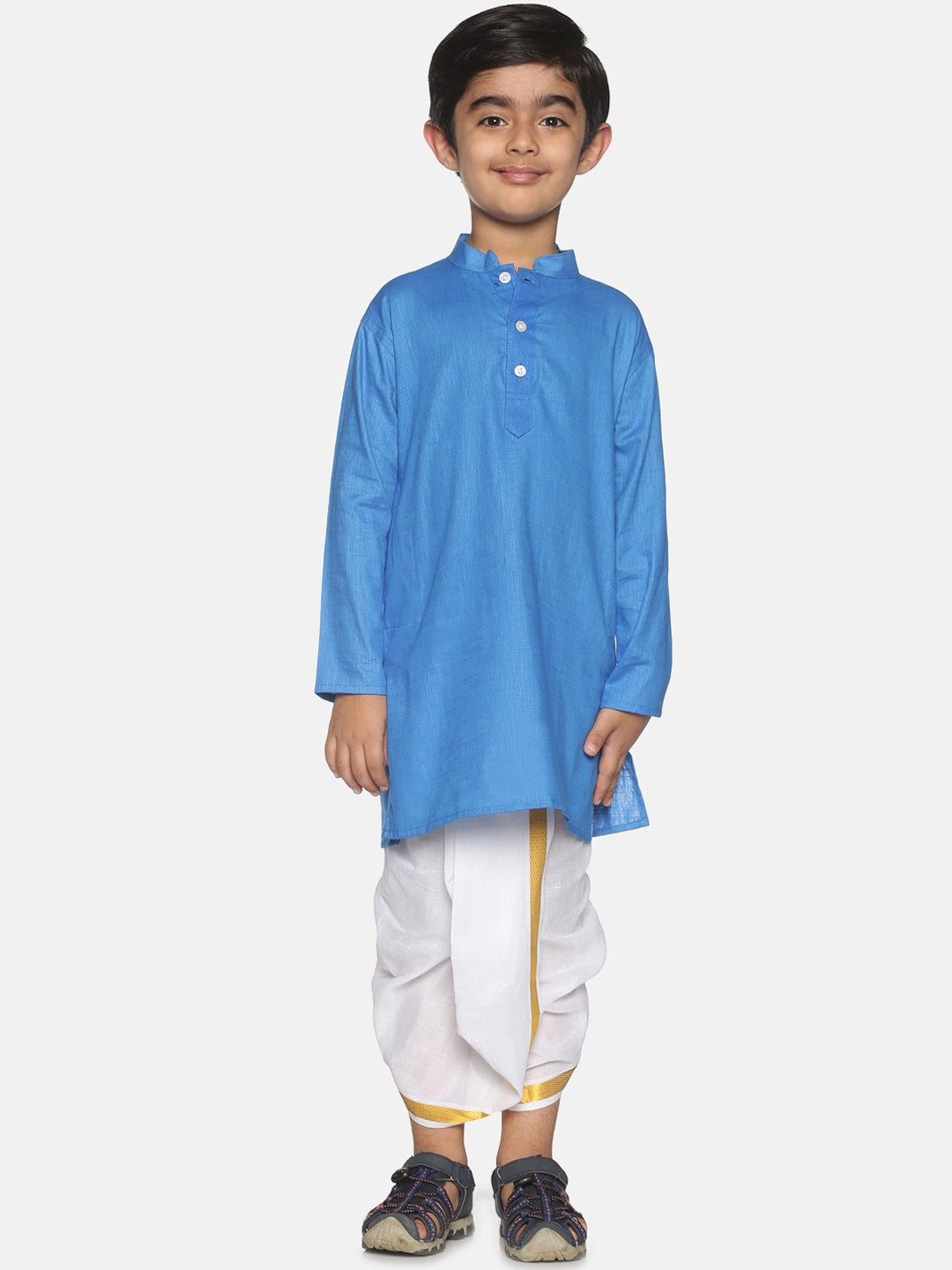 Sethukrishna Boys Blue & White Pure Cotton Kurta with Dhoti Pants - Distacart