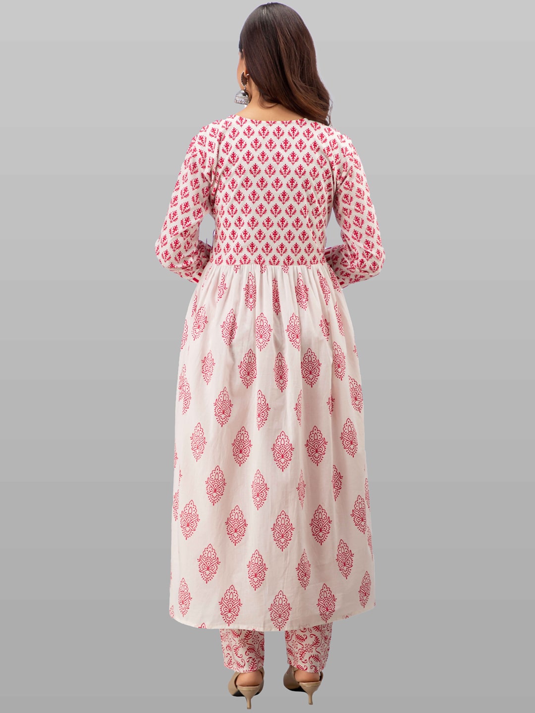 Kalini White Floral Printed Angrakha Gotta Patti Pure Cotton Kurta with Trousers & Dupatta - Distacart