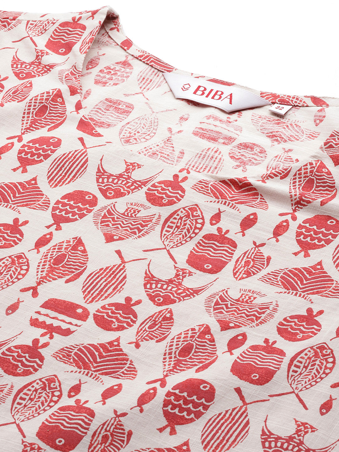 Biba Ethnic Motifs Printed Pure Cotton Kurta With Belt - Distacart