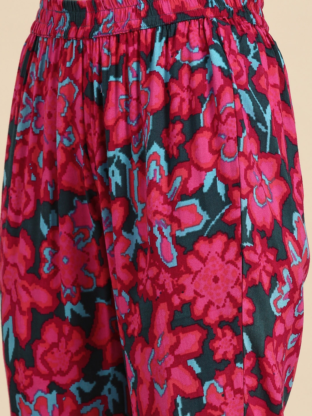 Sangria Women Floral Printed Gathered A-Line Kurta with Trousers - Distacart