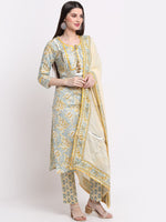Thumbnail for Kalini Women Yellow Ethnic Motifs Printed Pure Cotton Kurta with Trousers & With - Distacart