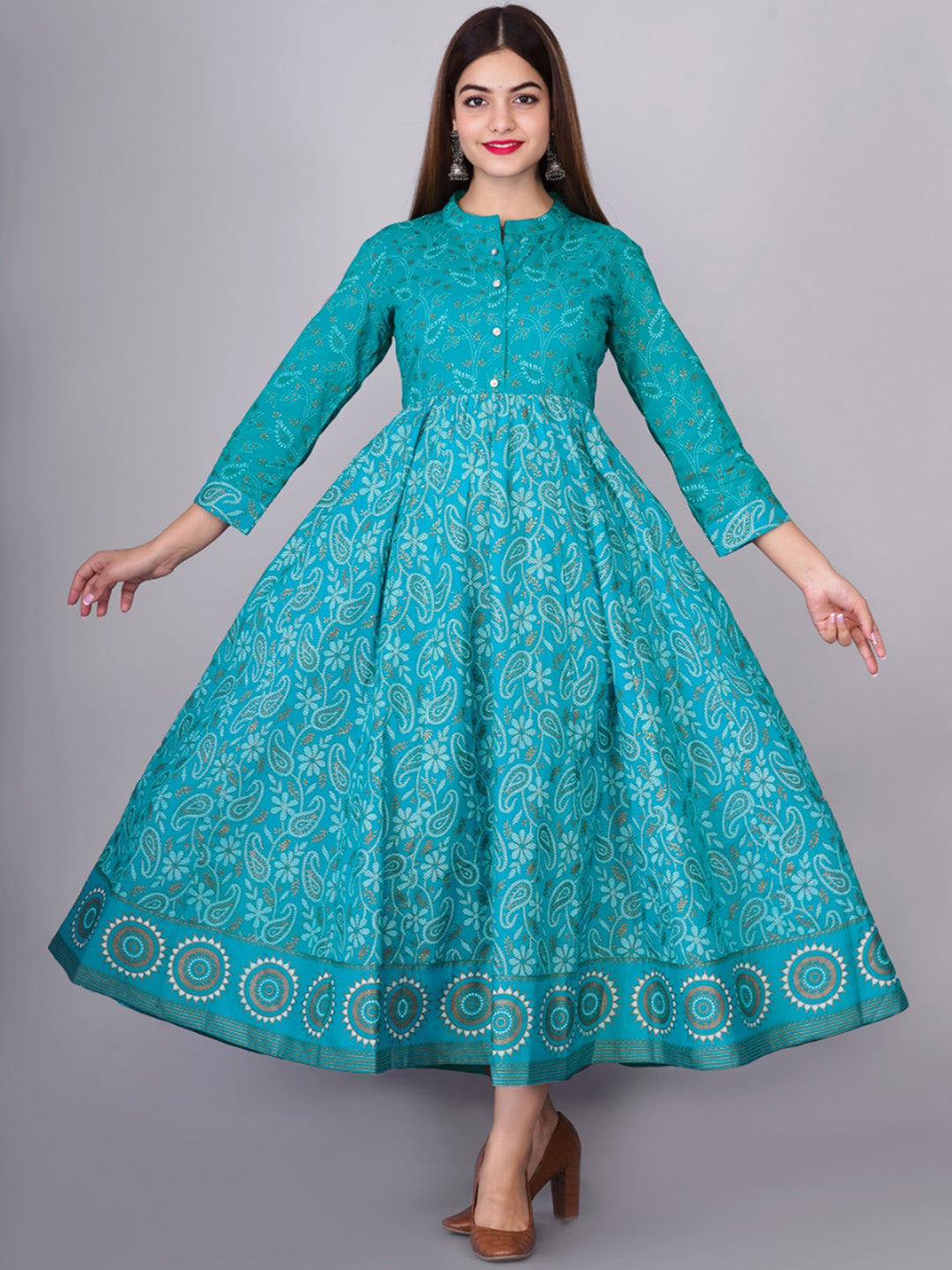 Kalini Women Turquoise Blue Ethnic Motifs Printed Floral Anarkali Kurta - Distacart