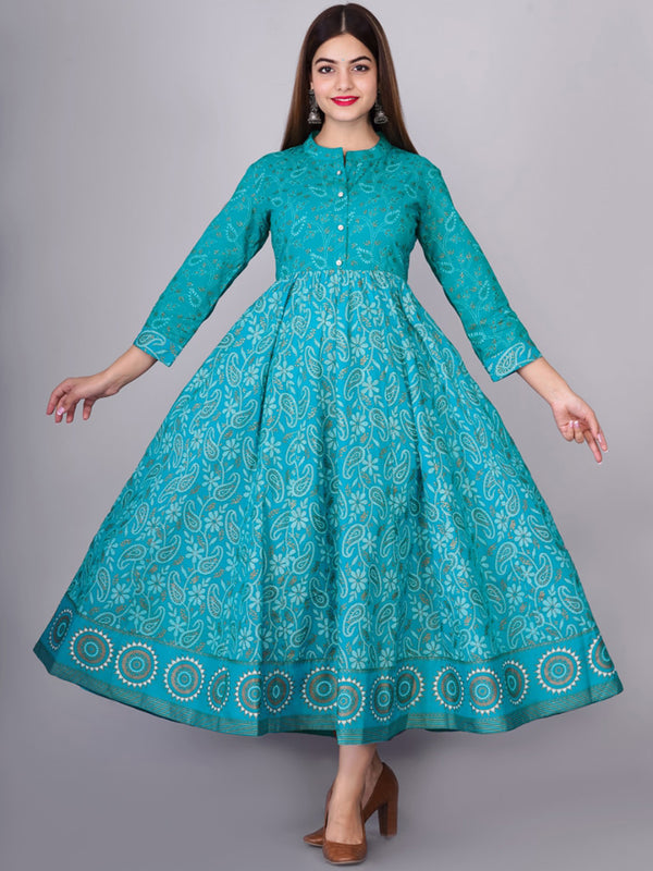 Kalini Women Turquoise Blue Ethnic Motifs Printed Floral Anarkali Kurta - Distacart