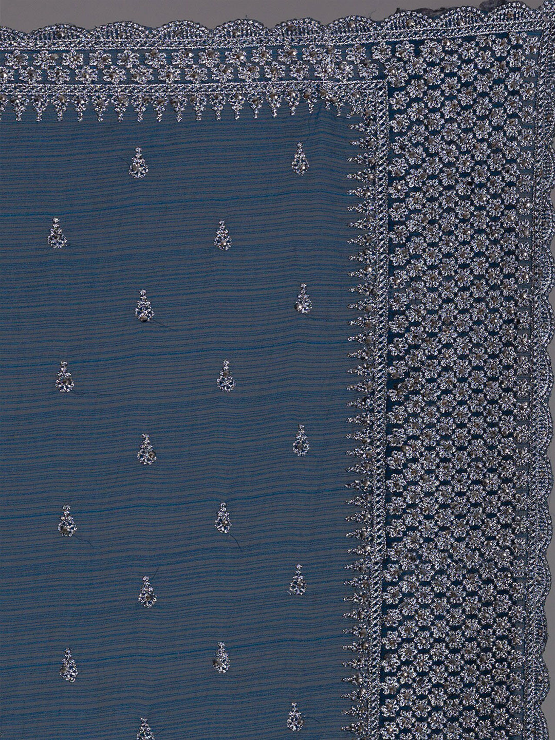 Koskii Blue & Silver-Toned Embellished Beads and Stones Heavy Work Saree - Distacart