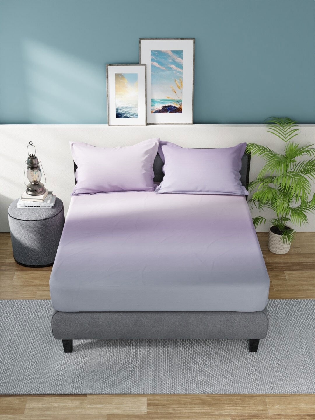 Nautica Bradford Purple & Mauve 160 TC Pure Cotton King Bedsheet & 2 Pillow Covers - Distacart