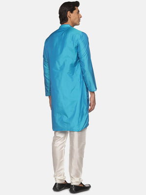 Sethukrishna Men Turquoise Blue Angrakha Kurta with Trousers - Distacart