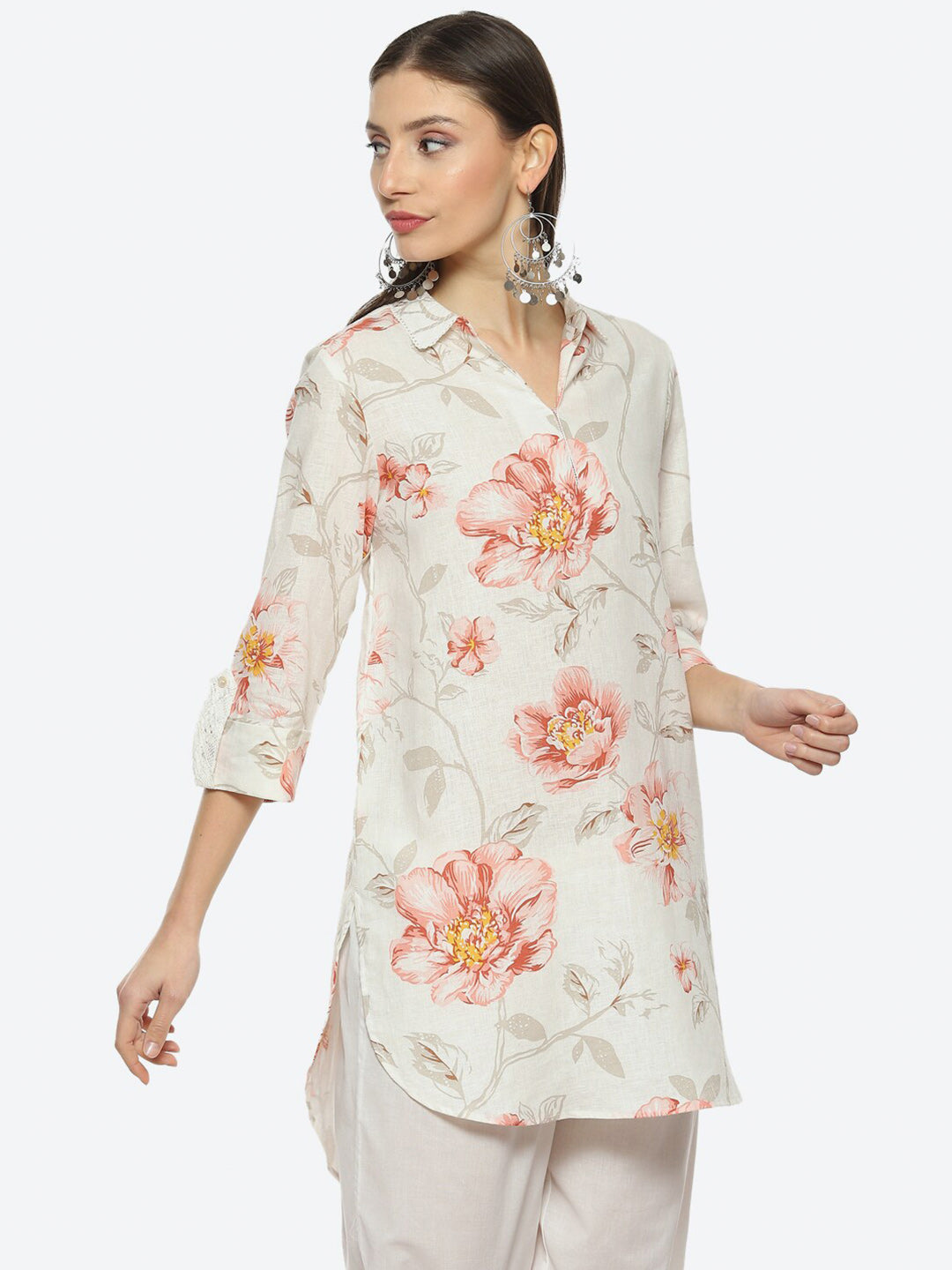 Biba Women Floral Printed Shirt Collar Kurta - Distacart