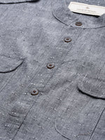 Thumbnail for House of Pataudi Men Grey Solid Roll Up Sleeved Pathani Kurta - Distacart