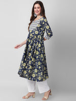 Thumbnail for Kalini Floral Printed Notched Neck Gotta Patti Pure Cotton Anarkali Kurta - Distacart