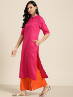 Thumbnail for Sangria Women Pink & Orange Solid Thread Work Kurta with Palazzos - Distacart