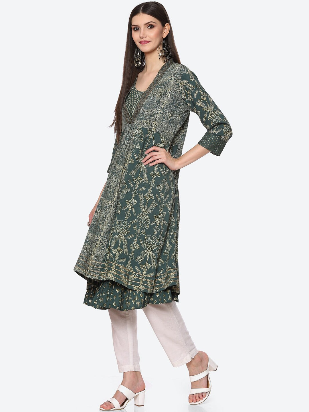 Biba Women Green Printed Anarkali Kurta - Distacart