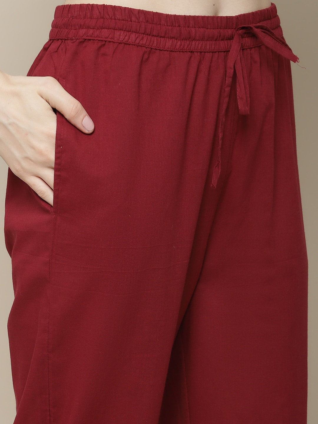 Sangria Women Maroon Floral Printed Pure Cotton Straight Kurta with Trousers - Distacart
