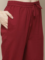 Thumbnail for Sangria Women Maroon Floral Printed Pure Cotton Straight Kurta with Trousers - Distacart