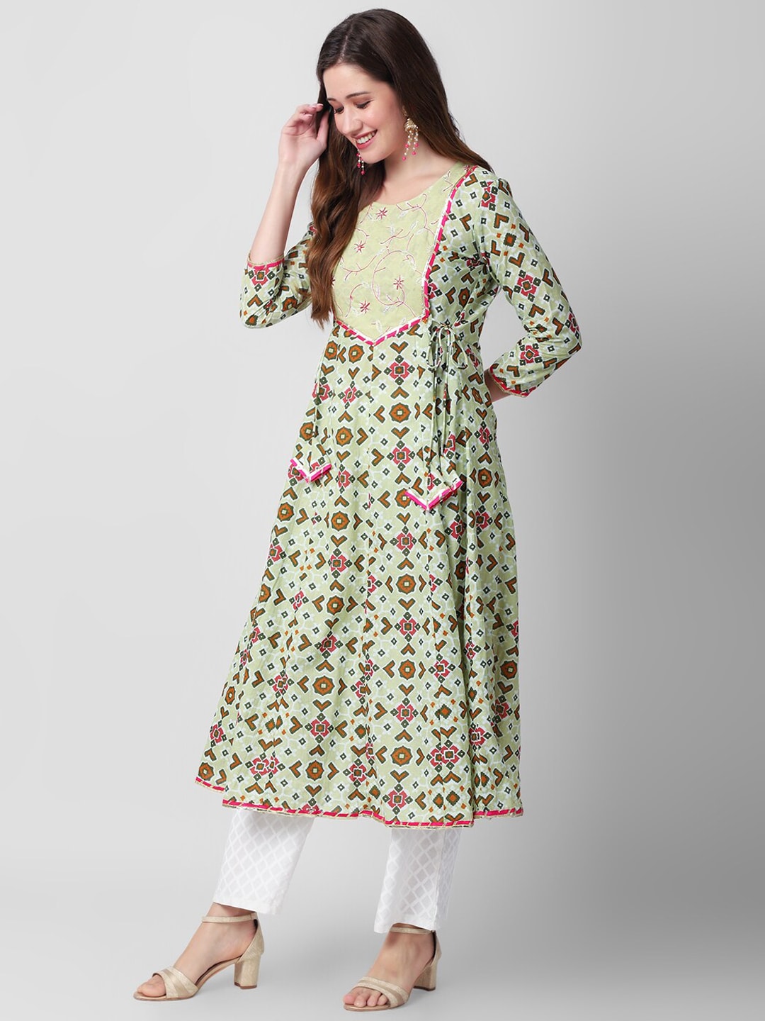 Kalini Ethnic Motif Printed Thread Work Anarkali Pure Cotton Kurta - Distacart