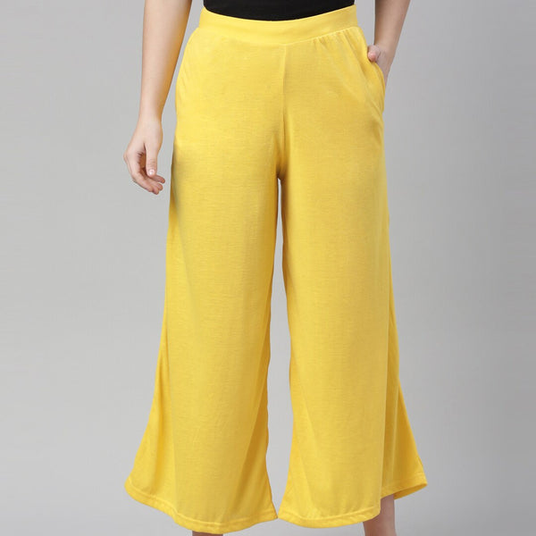 Souchii Yellow Knitted Ethnic Palazzos - Distacart