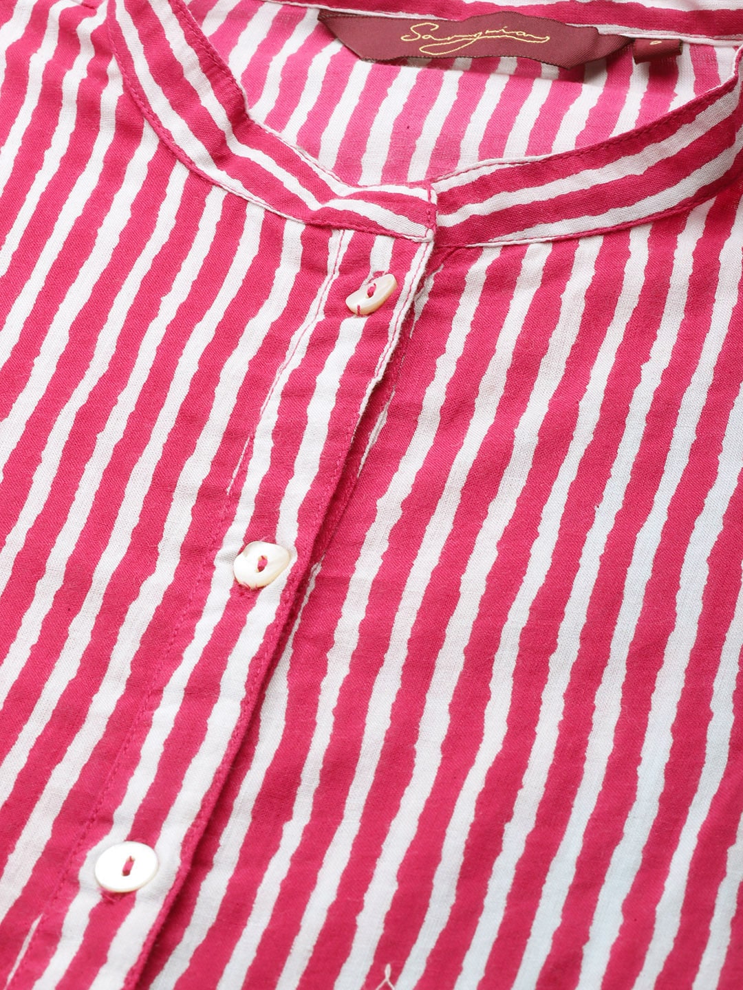 Sangria Women Pink Striped Pure Cotton Kurta with Palazzos - Distacart