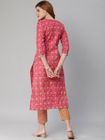 Thumbnail for Kalini Ethnic Motif Printed Notched Neck Gotta Patti Straight Kurta With Trousers - Distacart