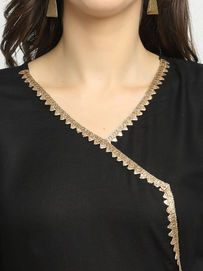 Rudra Bazaar Black Angrakha Style Flared Kurta with Pyjamas & Dupatta - Distacart