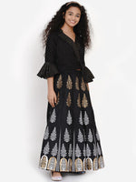Thumbnail for NOZ2TOZ Black & Gold-Toned Block Printed Ready to Wear Lehenga & Choli Set For Girls - Distacart